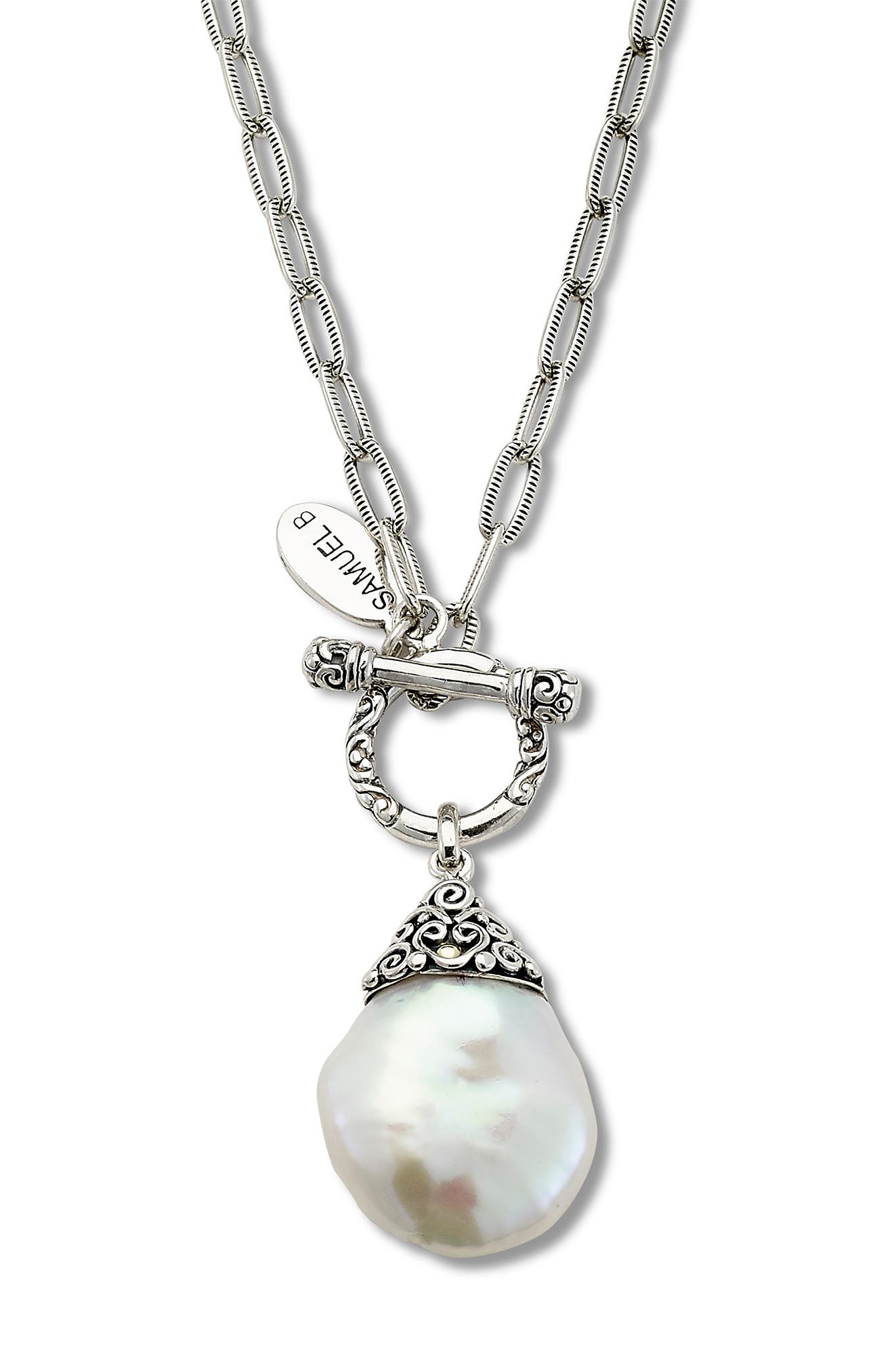 Sterling Silver & 18K Gold 20mm Baroque Pearl Toggle Pendant Necklace