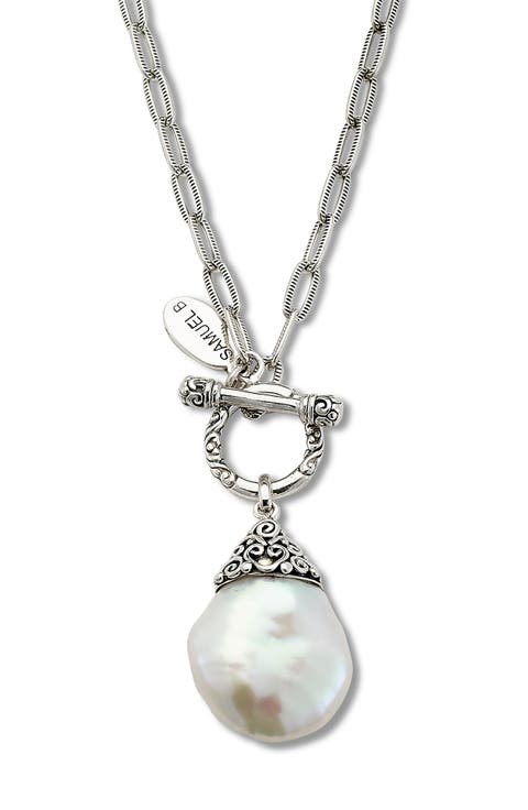 Sterling Silver & 18K Gold 20mm Baroque Pearl Toggle Pendant Necklace