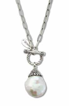 Sterling Silver & 18K Gold 20mm Baroque Pearl Toggle Pendant Necklace