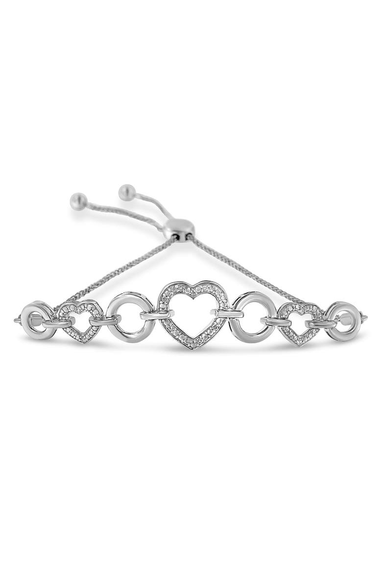 Haus of Brilliance Silver Diamond Accent Interlinking Triple Heart Adjustable Bolo Bracelet, Main, color, White