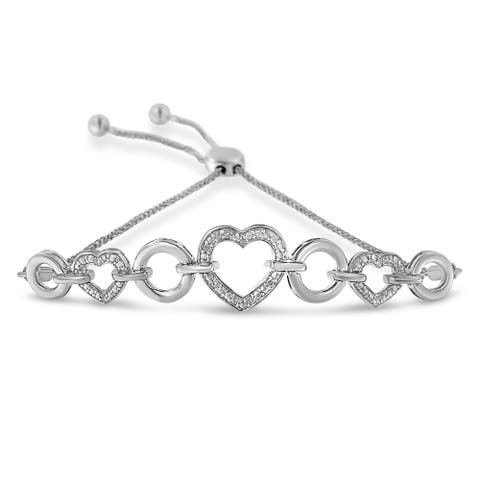 Silver Diamond Accent Interlinking Triple Heart Adjustable Bolo Bracelet