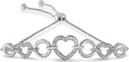 Haus of Brilliance Silver 1/10 Cttw Round-Cut Diamond Heart-Link Bolo Bracelet