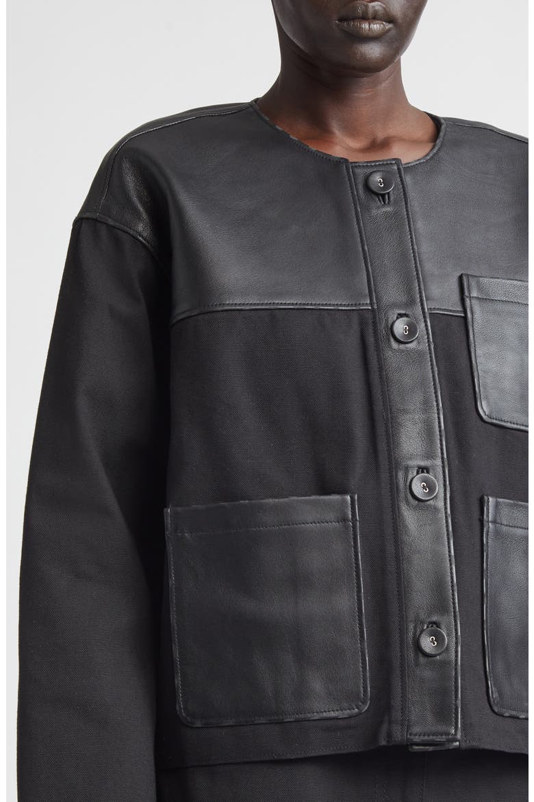 Cleo Cotton Canvas & Leather Jacket, Alternate, color, BLACK