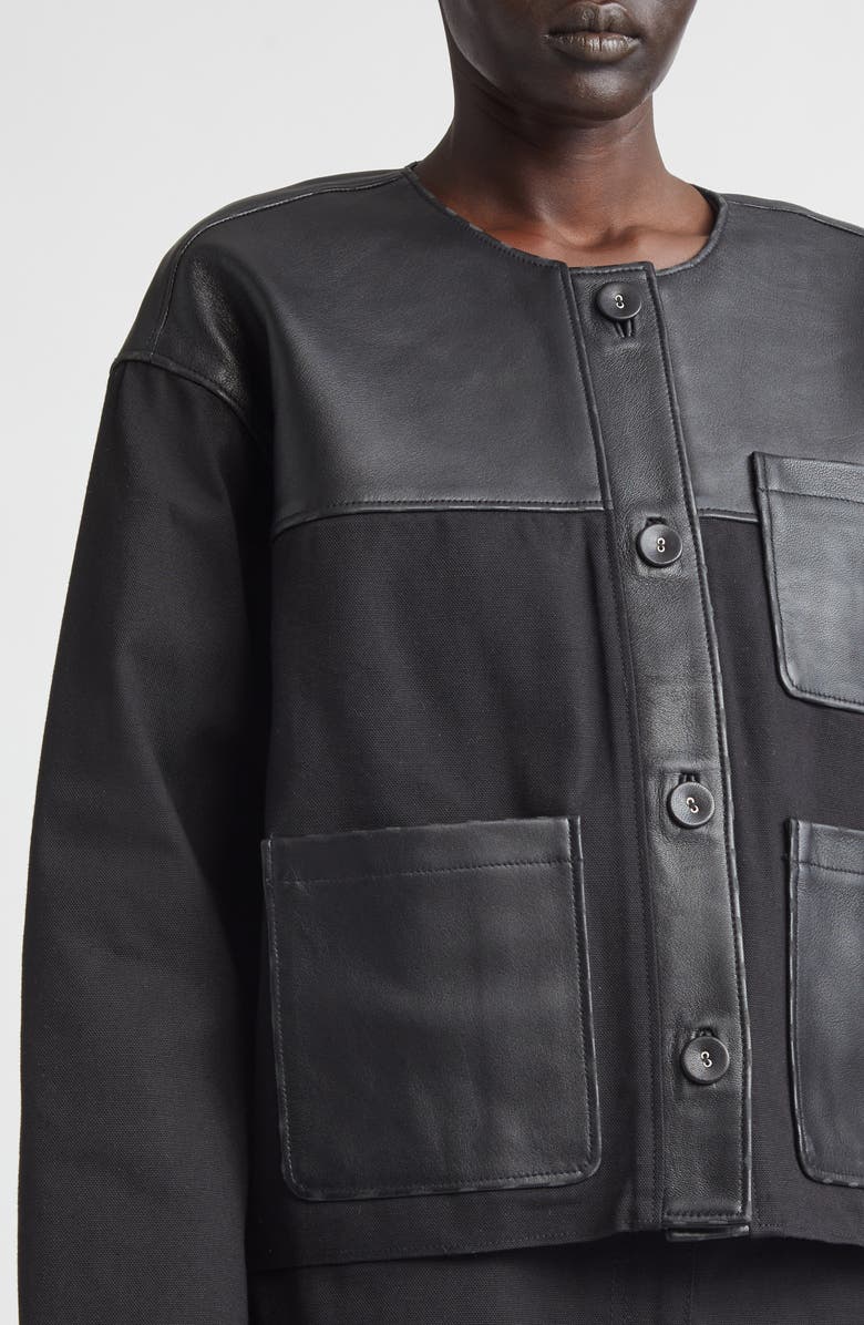 Stand Studio Cleo Cotton Canvas & Leather Jacket, Alternate, color, Black
