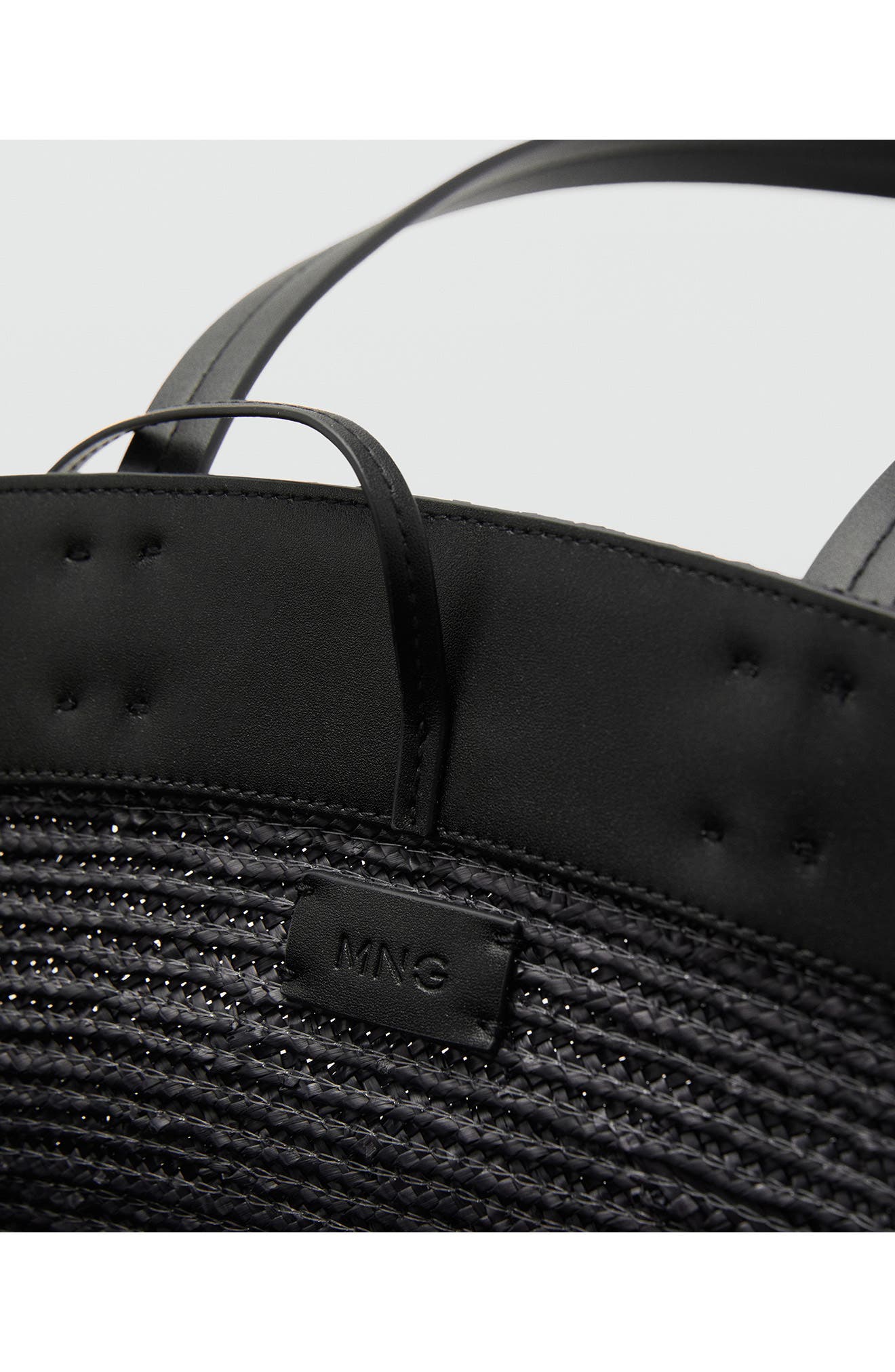 MANGO Medium Double Handle Natural Fiber Bag, Alternate, color, Black