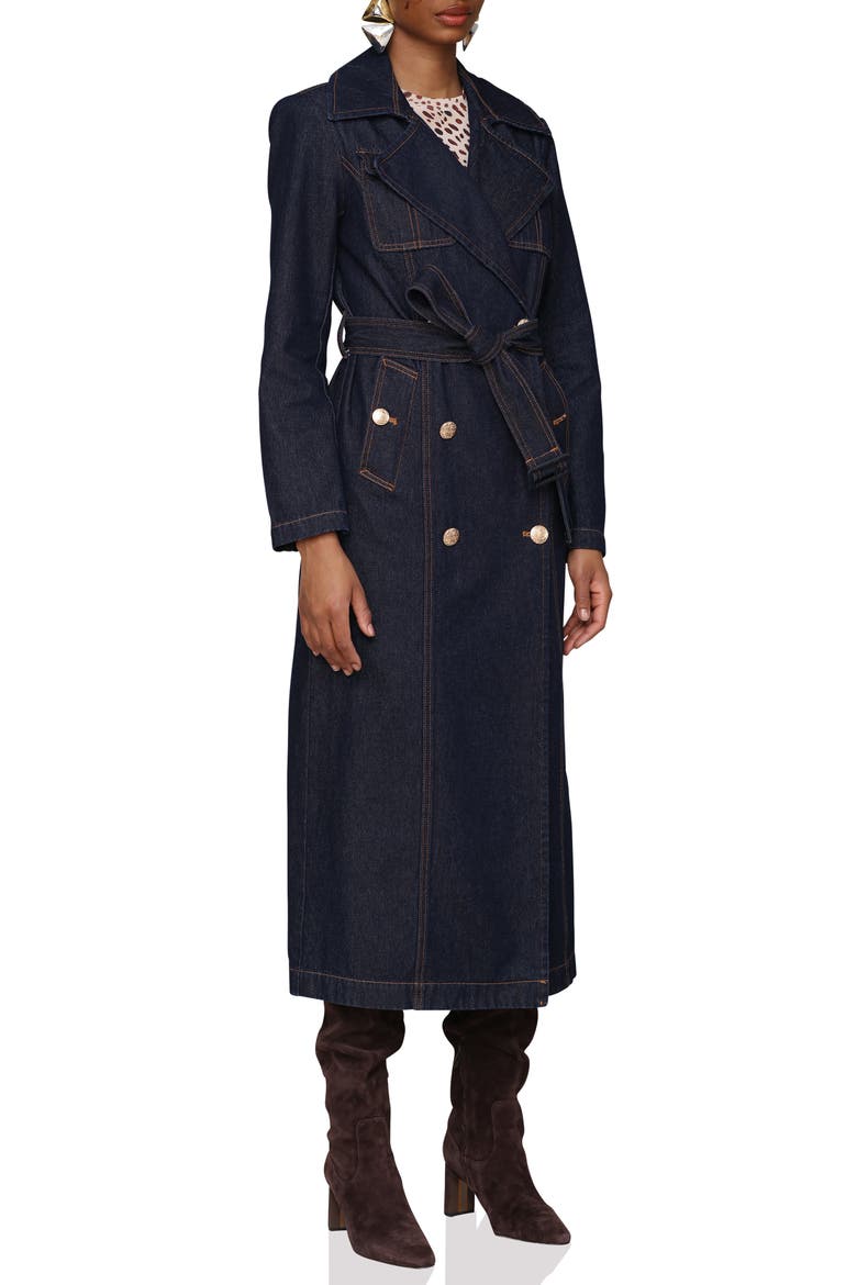 Belted Utility Denim Trench Coat, Alternate, color, RAW INDIGO RINSE