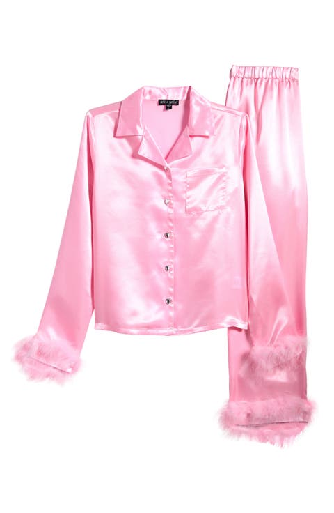 Kids' Faux Fur Trim Satin Pajamas (Big Kid)