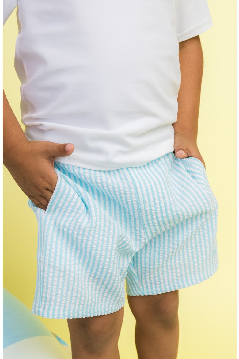 Kids' Blue Breeze Seersucker Swim Trunks, Alternate, color, BLUE
