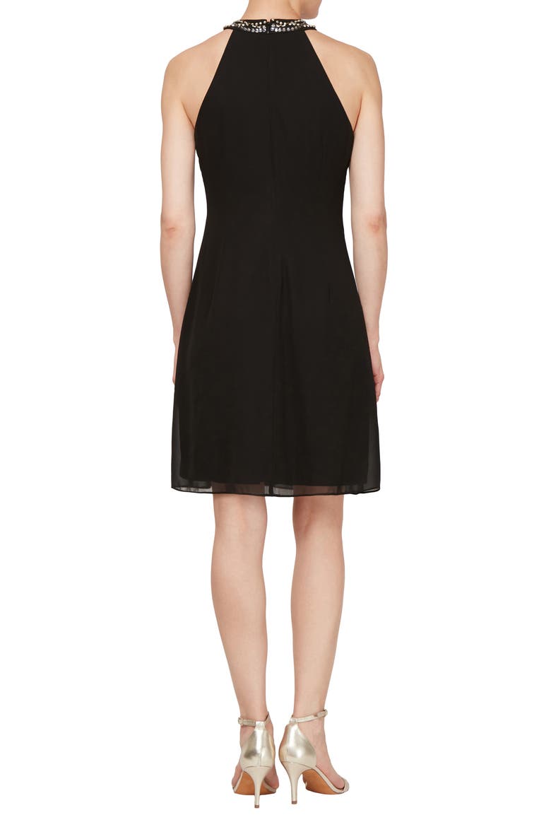 Bead Braided Halter Chiffon Dress, Alternate, color, BLACK