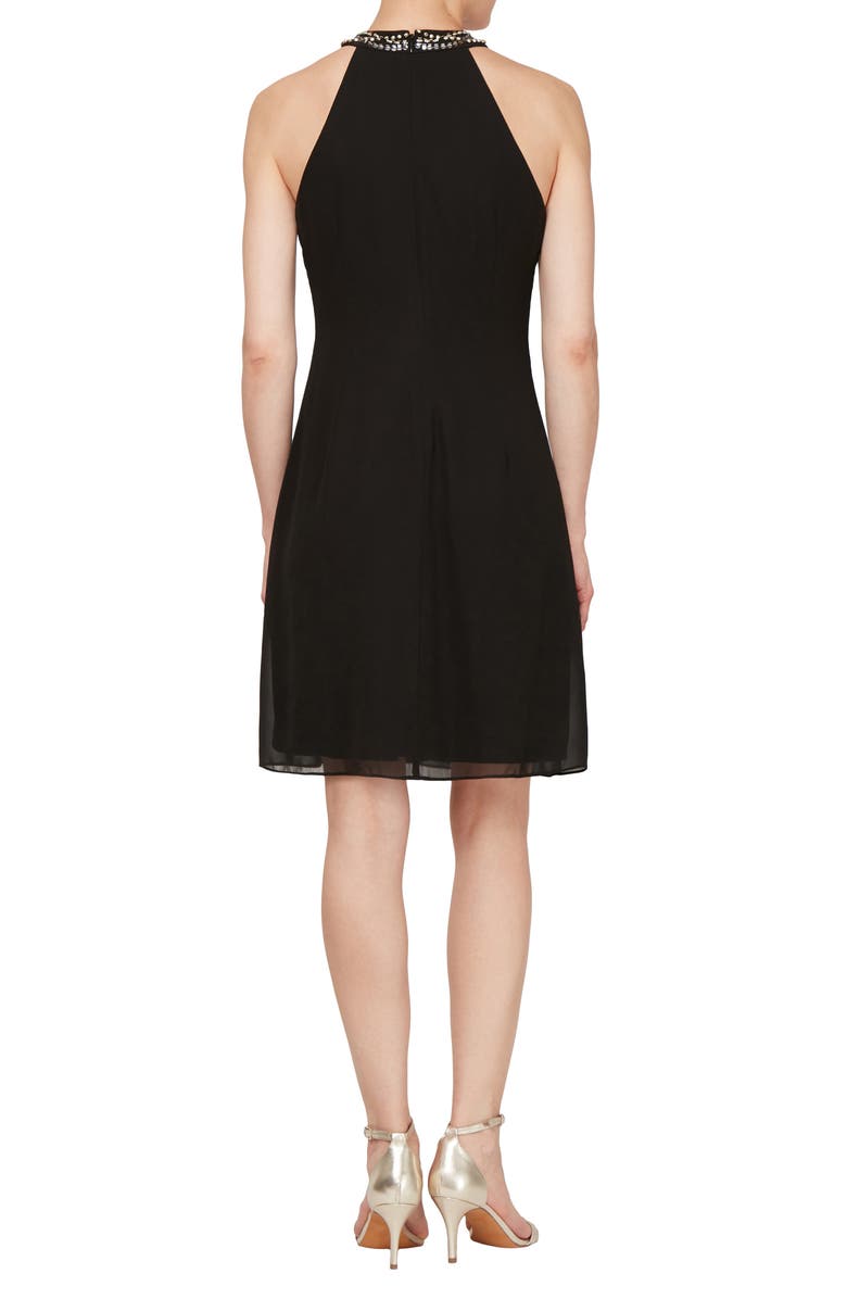 SL FASHIONS Bead Braided Halter Chiffon Dress, Alternate, color, Black