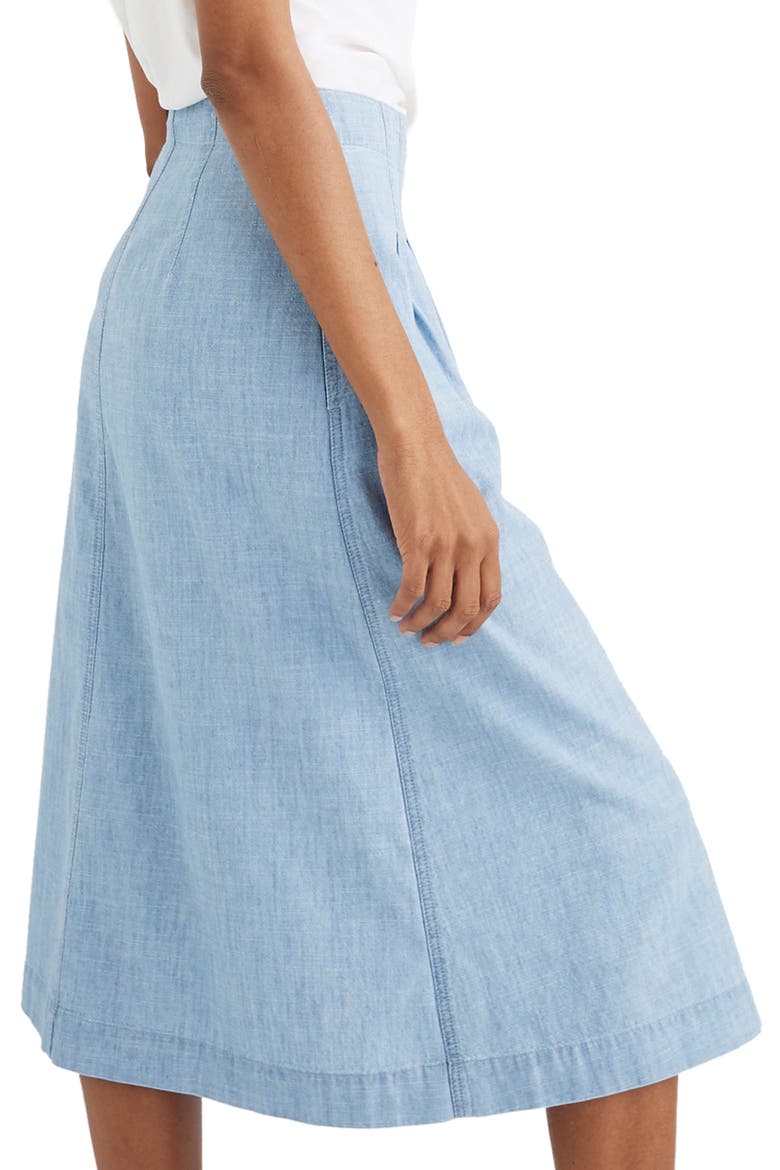 Chambray Patio Button Front Midi Skirt, Alternate, color, WEATHERLY WASH
