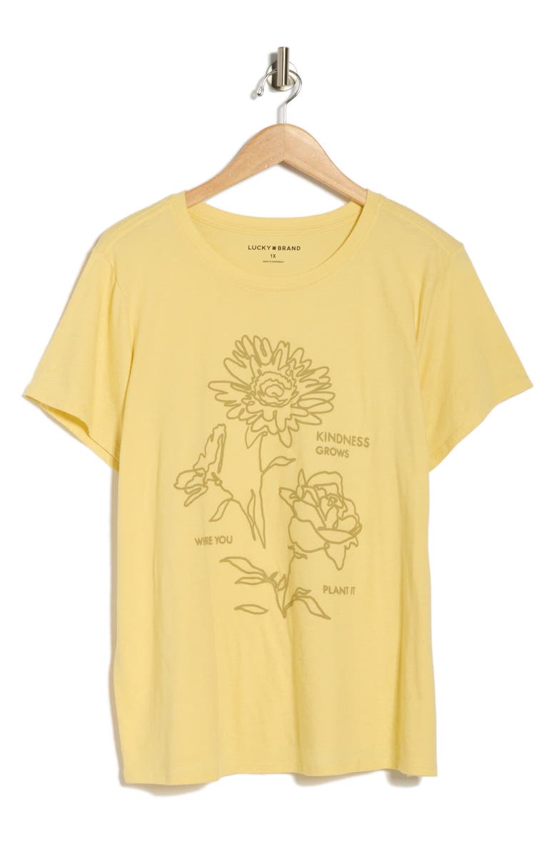 Lucky Brand Floral Frame Short Sleeve T-Shirt, Alternate, color, Lemon Grass