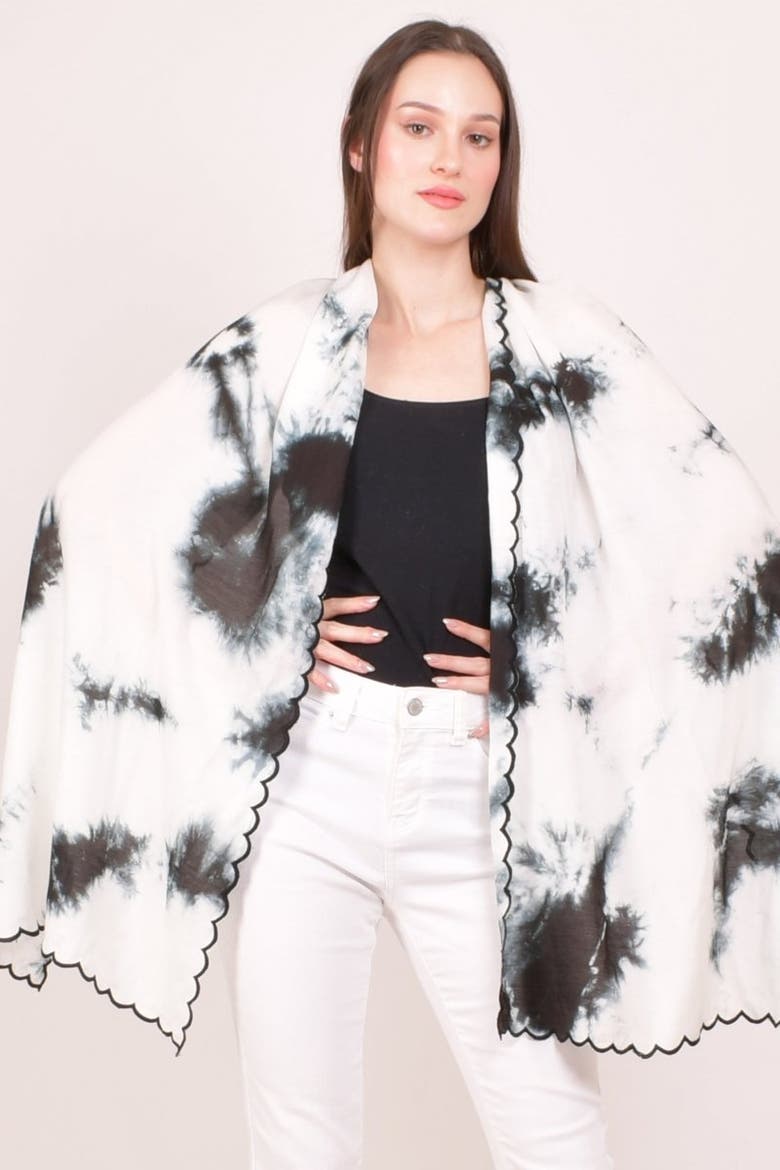 Tie-Dye Monochrome Cutwork Border Stole Scarf, Main, color, Monochrome