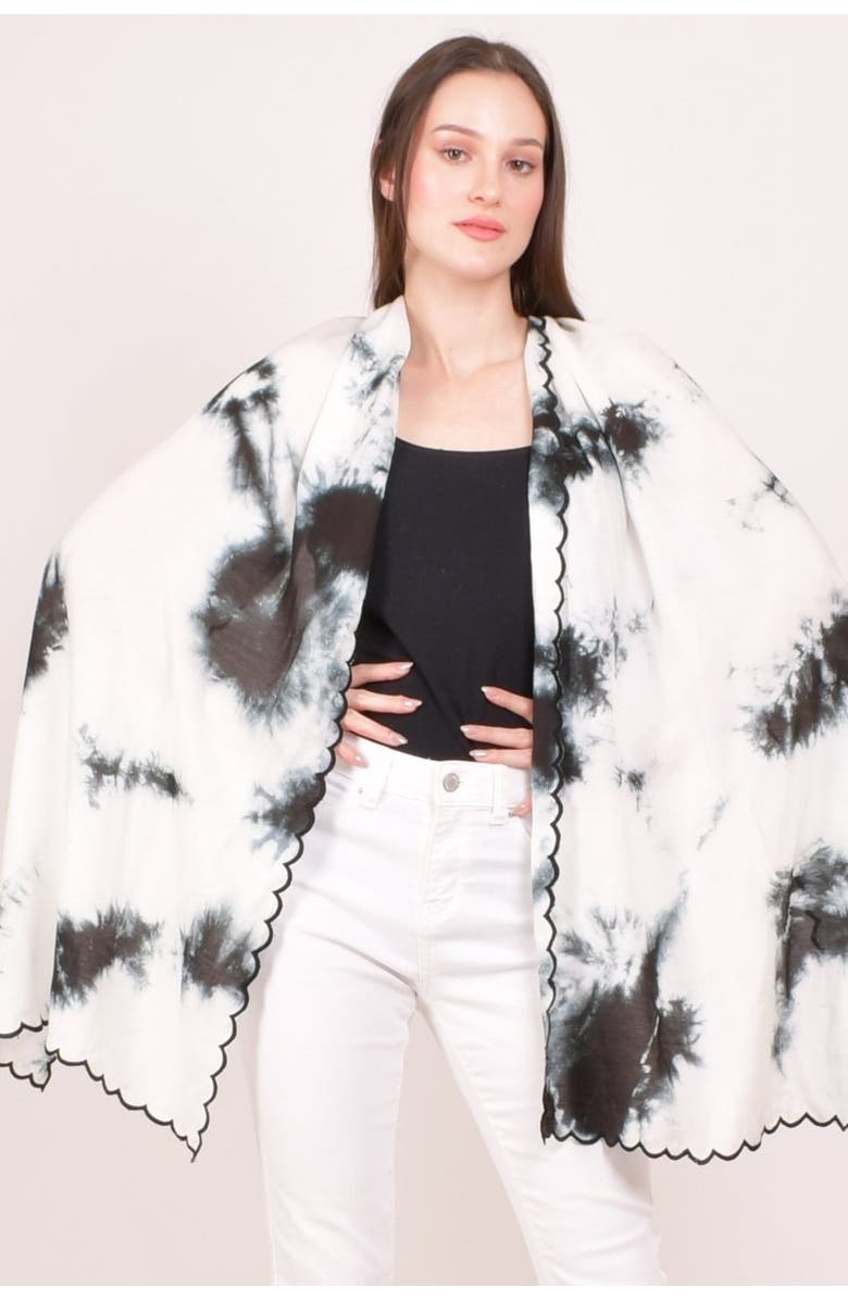 RAAS Tie-Dye Monochrome Cutwork Border Stole Scarf, Main, color, Monochrome