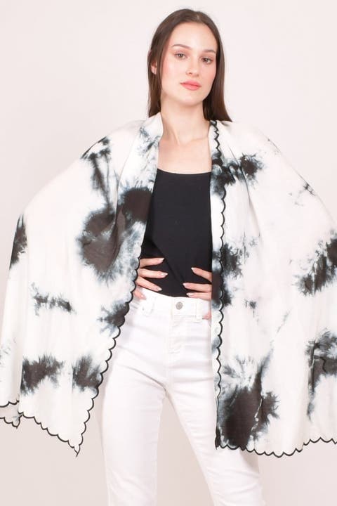Tie-Dye Monochrome Cutwork Border Stole Scarf