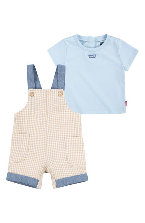 Logo Patch T-Shirt & Gingham Shortalls Set (Baby)