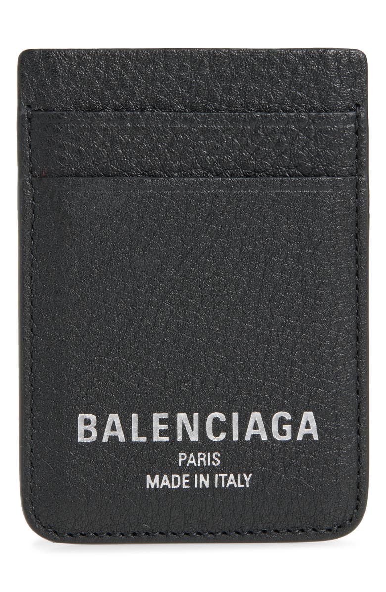 Balenciaga Magnet Leather Card Holder, Main, color, 1000 Black