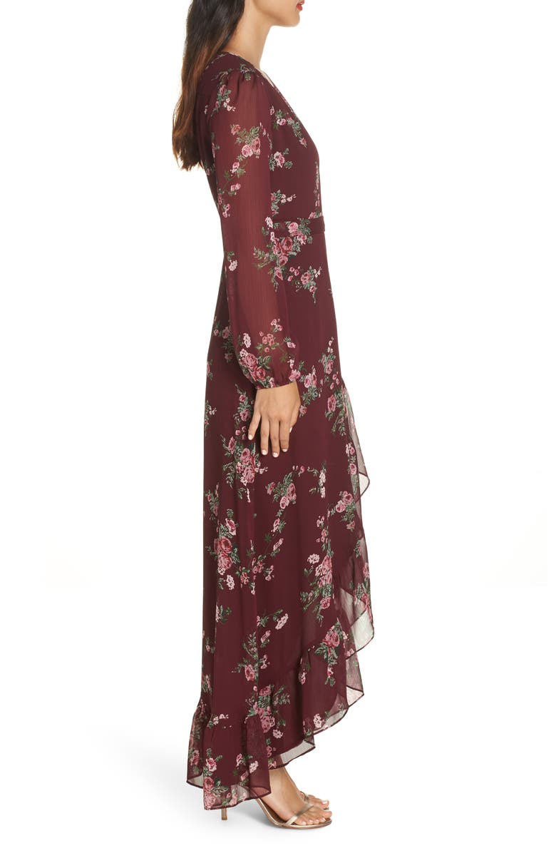 WAYF Meryl Long Sleeve Wrap High-Low Cocktail Dress, Alternate, color, 