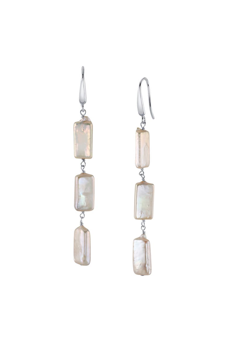 Triple White Freshwater Baroque Pearl Jaylene Earrings, Main, color, Sterling Silver