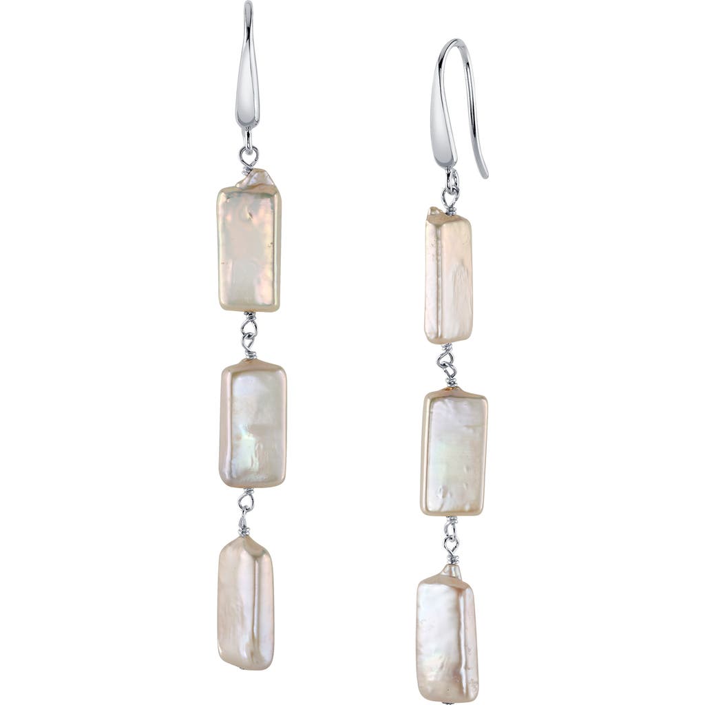 The Pearl Source Triple White Freshwater Baroque Pearl Jaylene Earrings In Sterling Silver
