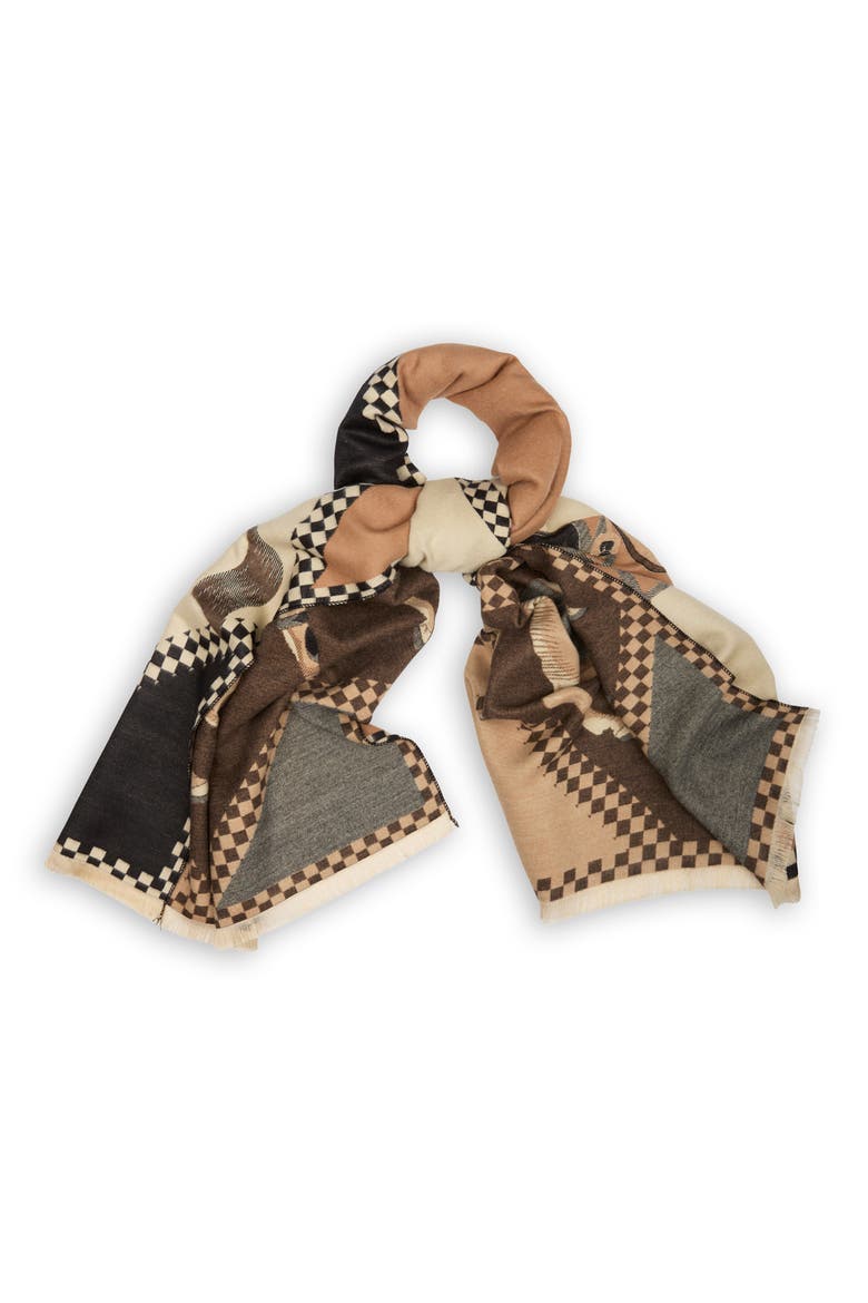 Galloping Horse Scarf, Alternate, color, BROWN