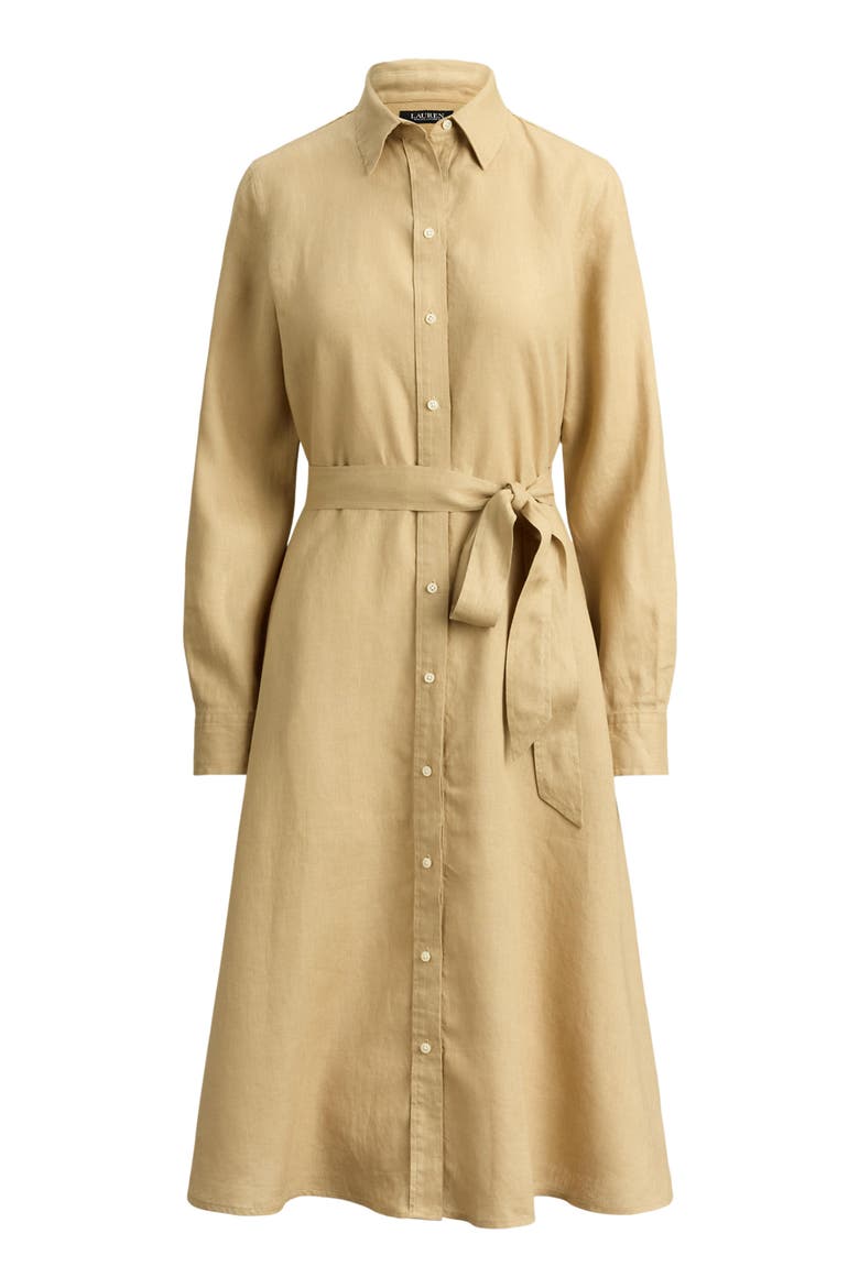 Belted Linen Shirtdress, Alternate, color, BIRCH BEIGE