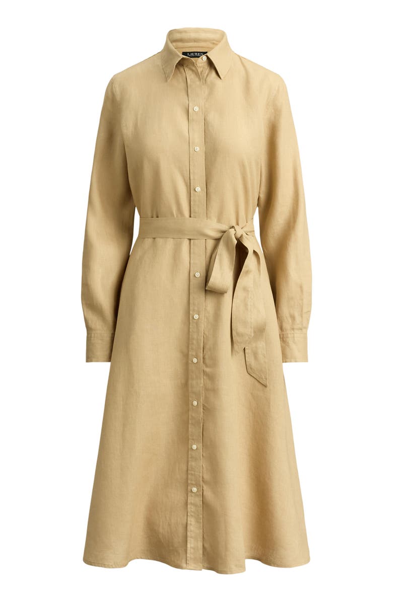 Lauren Ralph Lauren Belted Linen Shirtdress, Alternate, color, Birch Beige