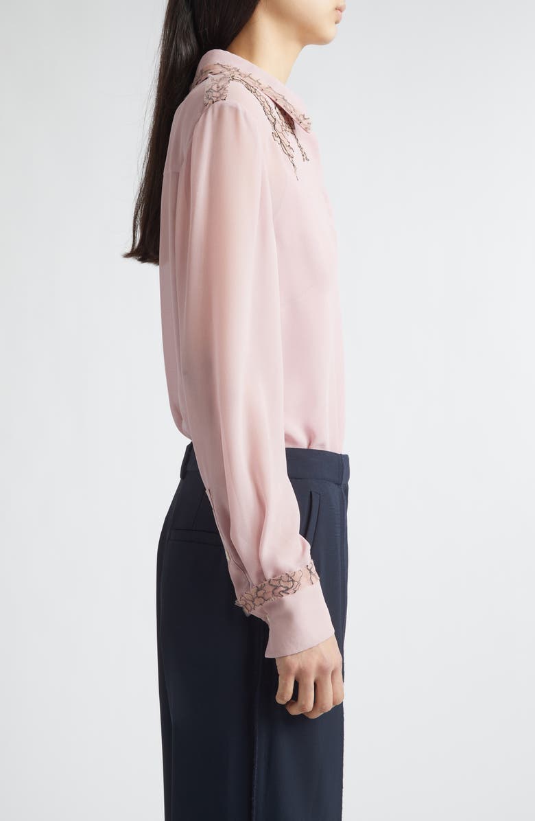 Jason Wu Collection Lace Trim Georgette Button-Up Shirt, Alternate, color, Peony