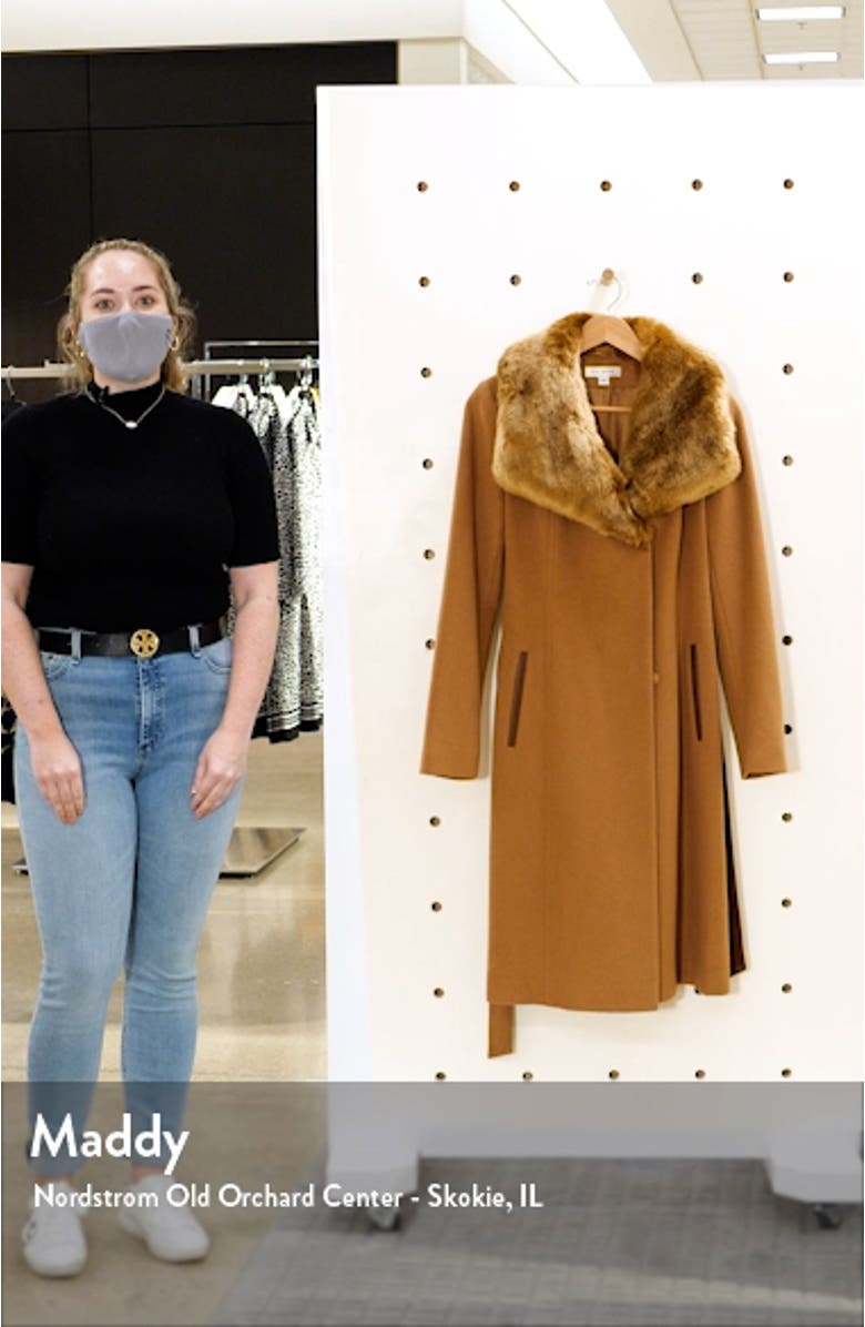 Faux Fur Trim Belted Wool Blend Coat, sales video thumbnail