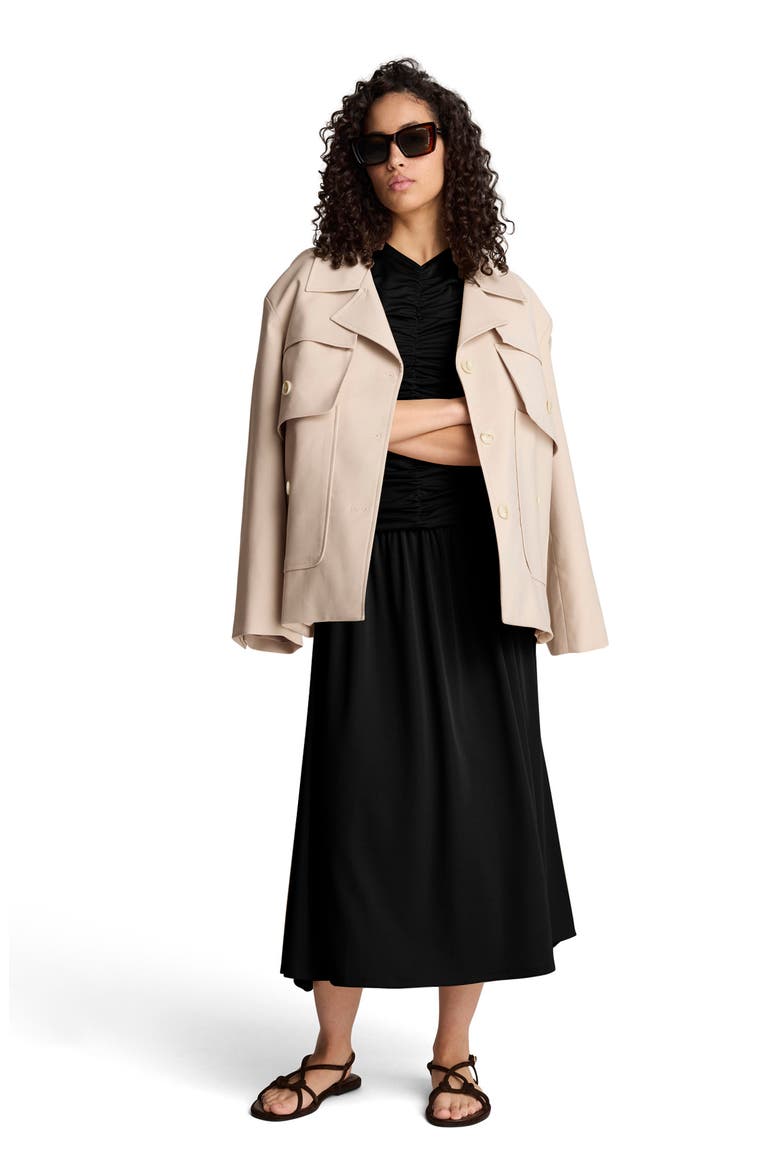 Ruched Sleeveless A-Line Midi Dress, Alternate, color, BLACK