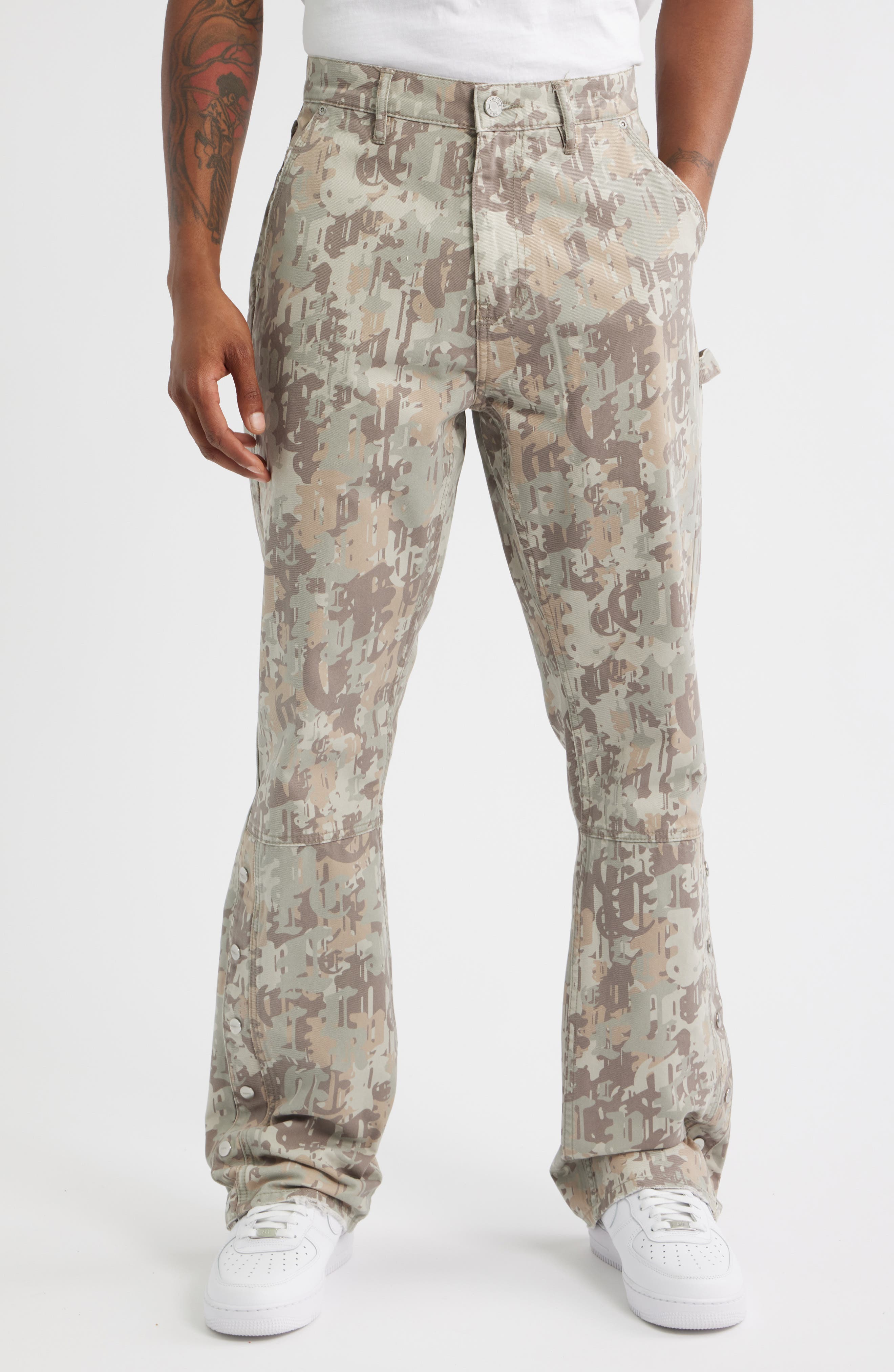 PURPLE BRAND Logo Camo Snap Hem Cotton Twill Carpenter Pants