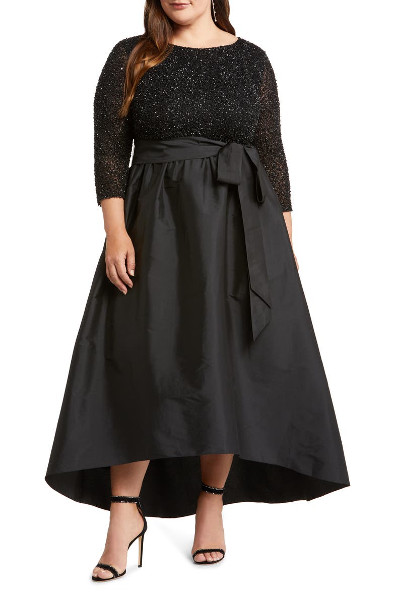 Sequin Bodice Taffeta Gown, Main, color, BLACK 001
