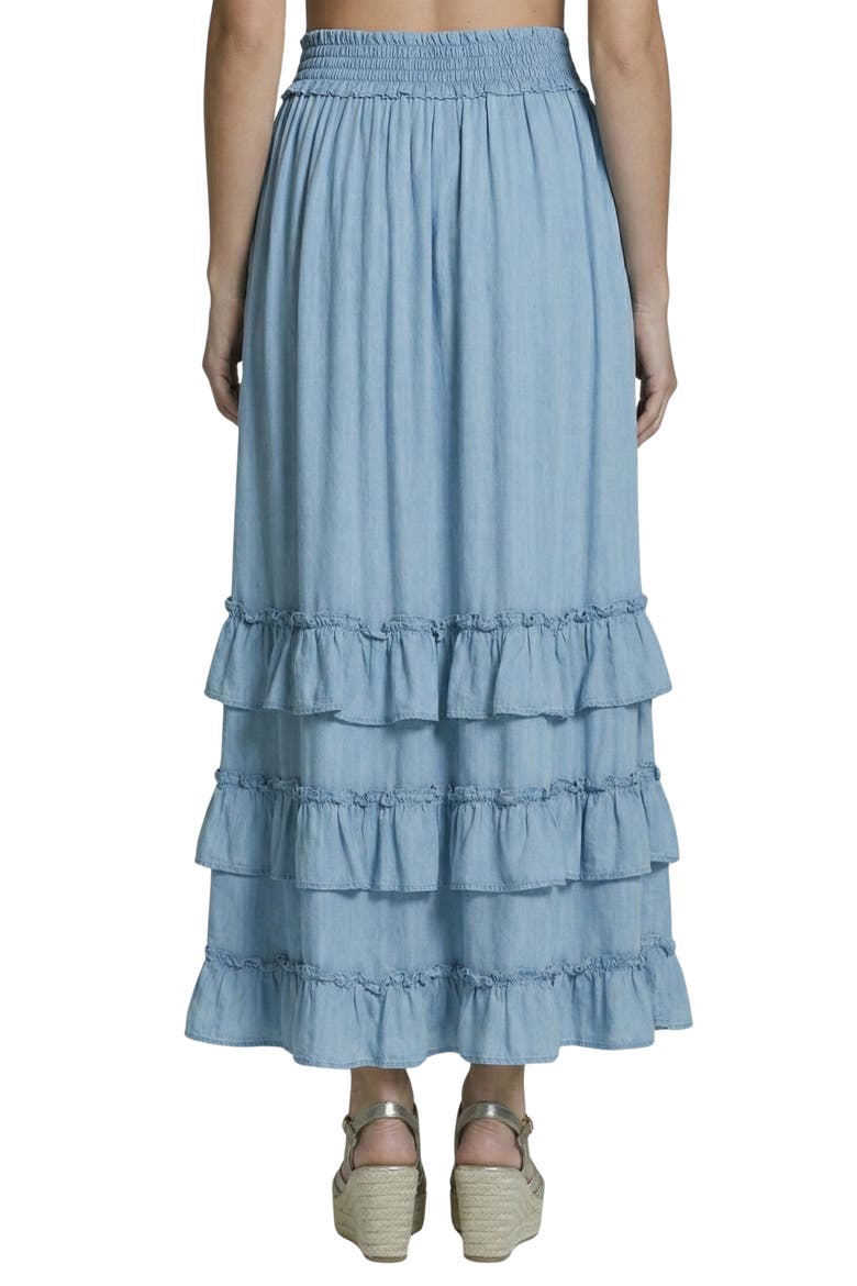 Ruffle Cascade Chambray Maxi Skirt, Alternate, color, LIGHT INDIGO