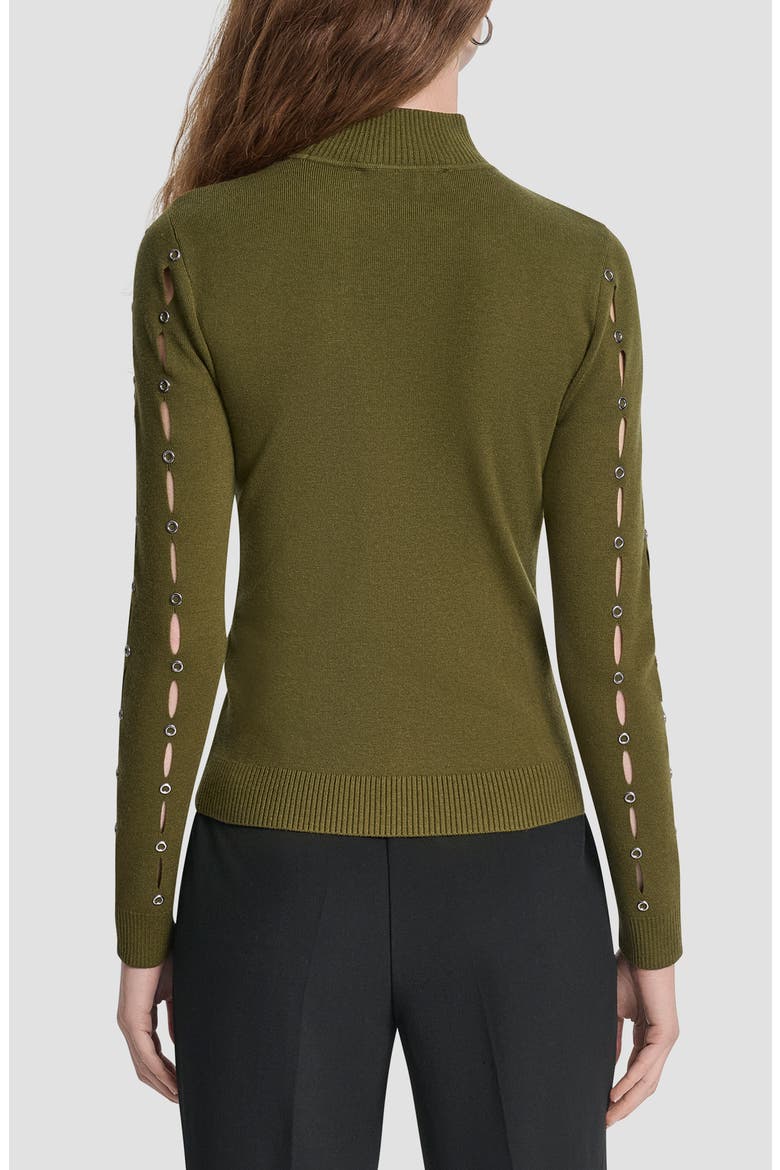 Grommet Cutout Detail Mock Neck Sweater, Alternate, color, DARK OLIVE