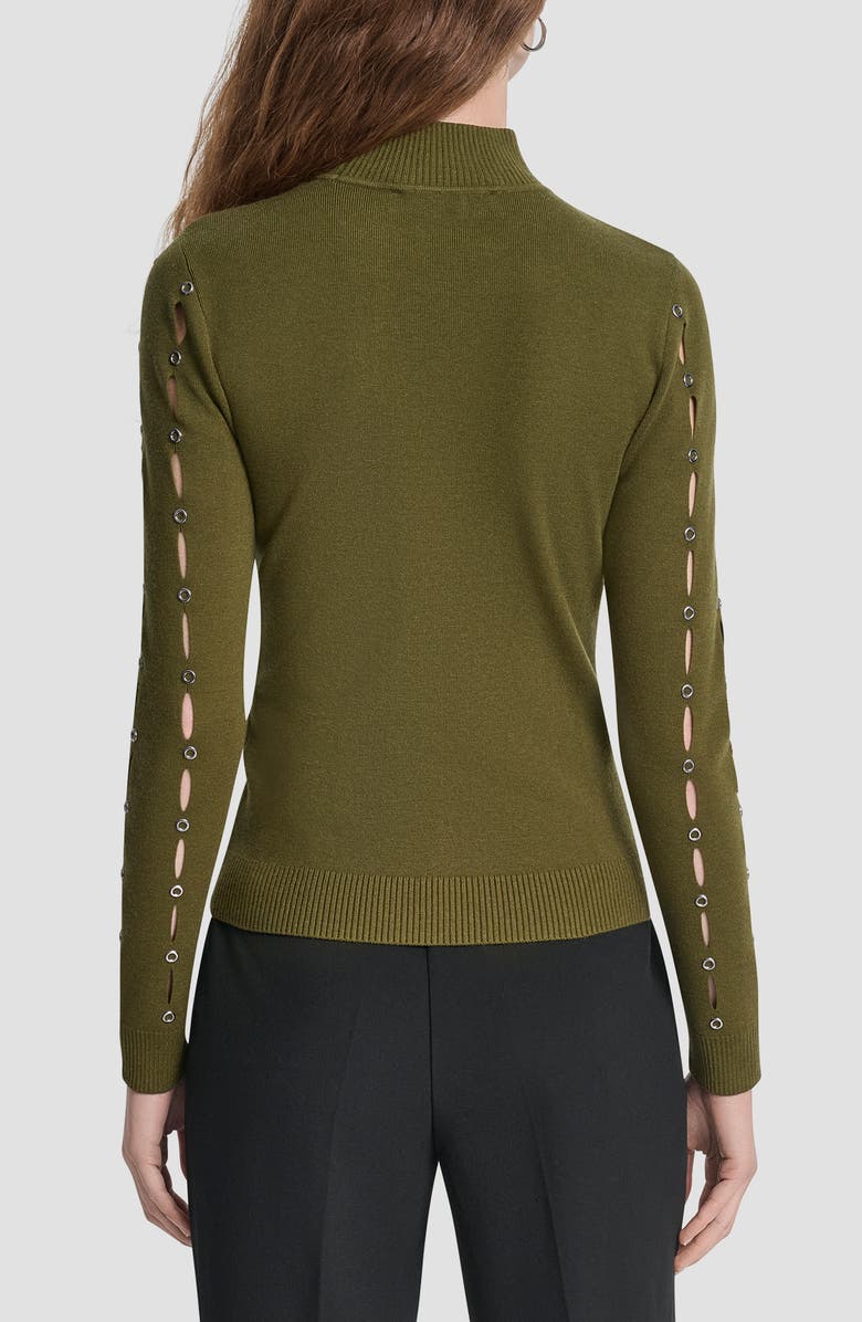 DKNY Grommet Cutout Detail Mock Neck Sweater, Alternate, color, Dark Olive