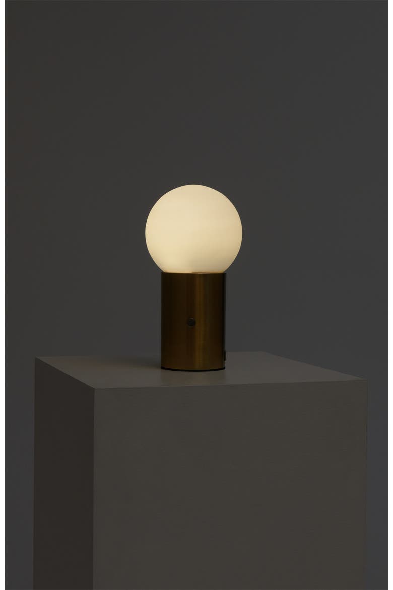 Kai 11" Modern Frosted Glass Orb Table Lamp with USB Charging Port and Built-In 3-Way Dimmer, Alternate, color, Antique Brass