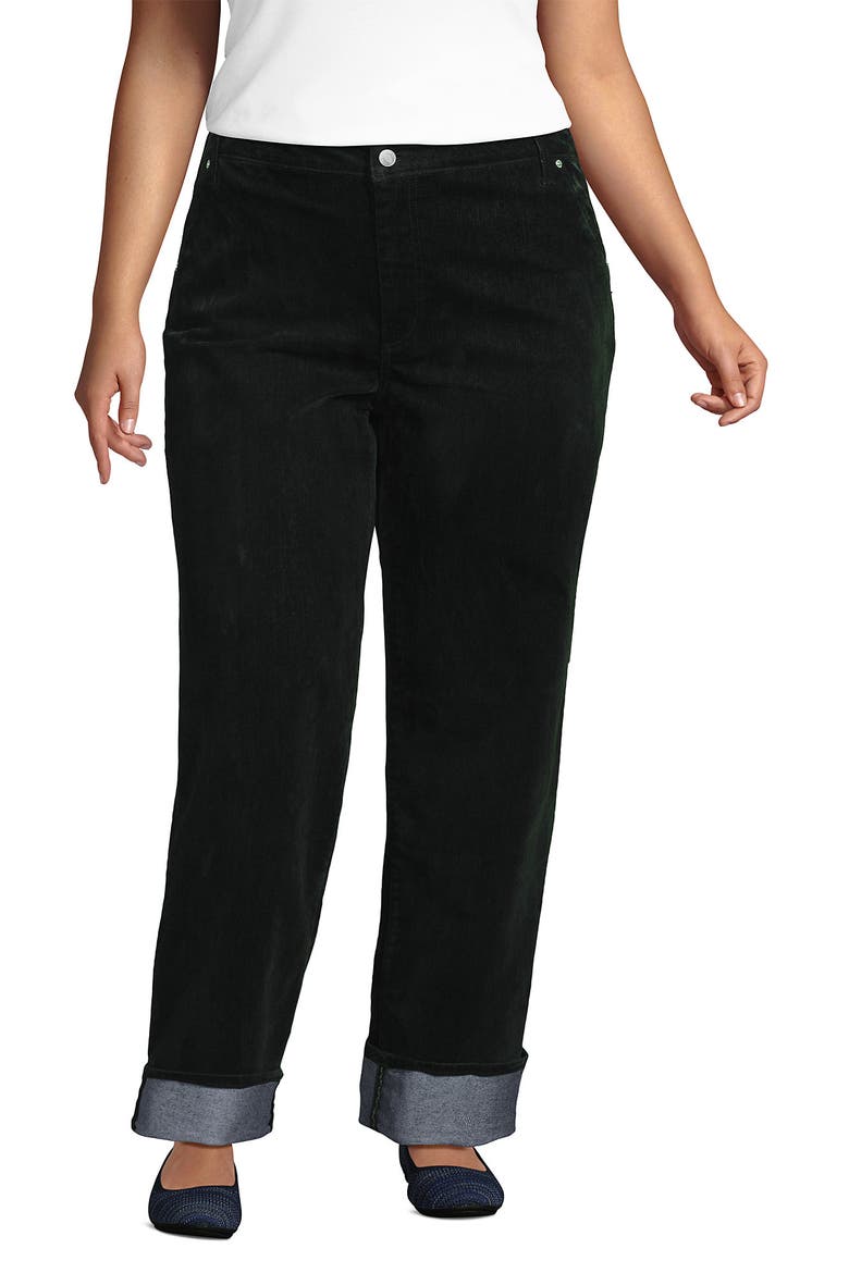 Flocked Denim Mid Rise Relaxed Straight Leg Cuff Jeans, Main, color, Balsam Green