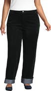 Lands' End Flocked Denim Mid Rise Relaxed Straight Leg Cuff Jeans