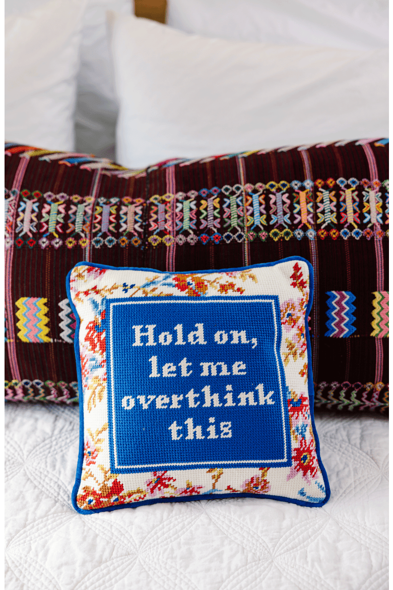 Overthink This Needlepoint Pillow, Alternate, color, Blue, White