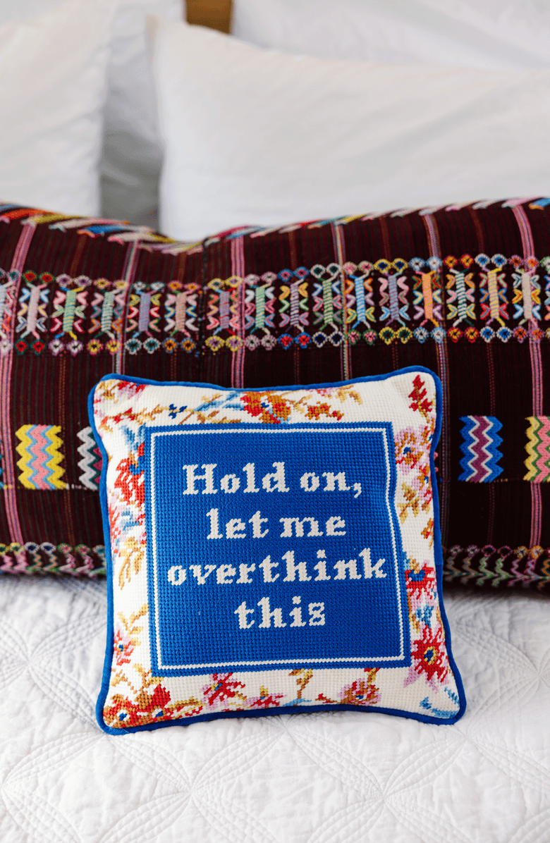 Furbish Overthink This Needlepoint Pillow, Alternate, color, Blue, White