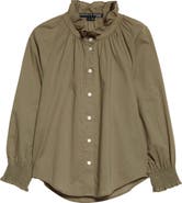 Veronica Beard Calisto Ruffle Collar Cotton Button-Up Shirt