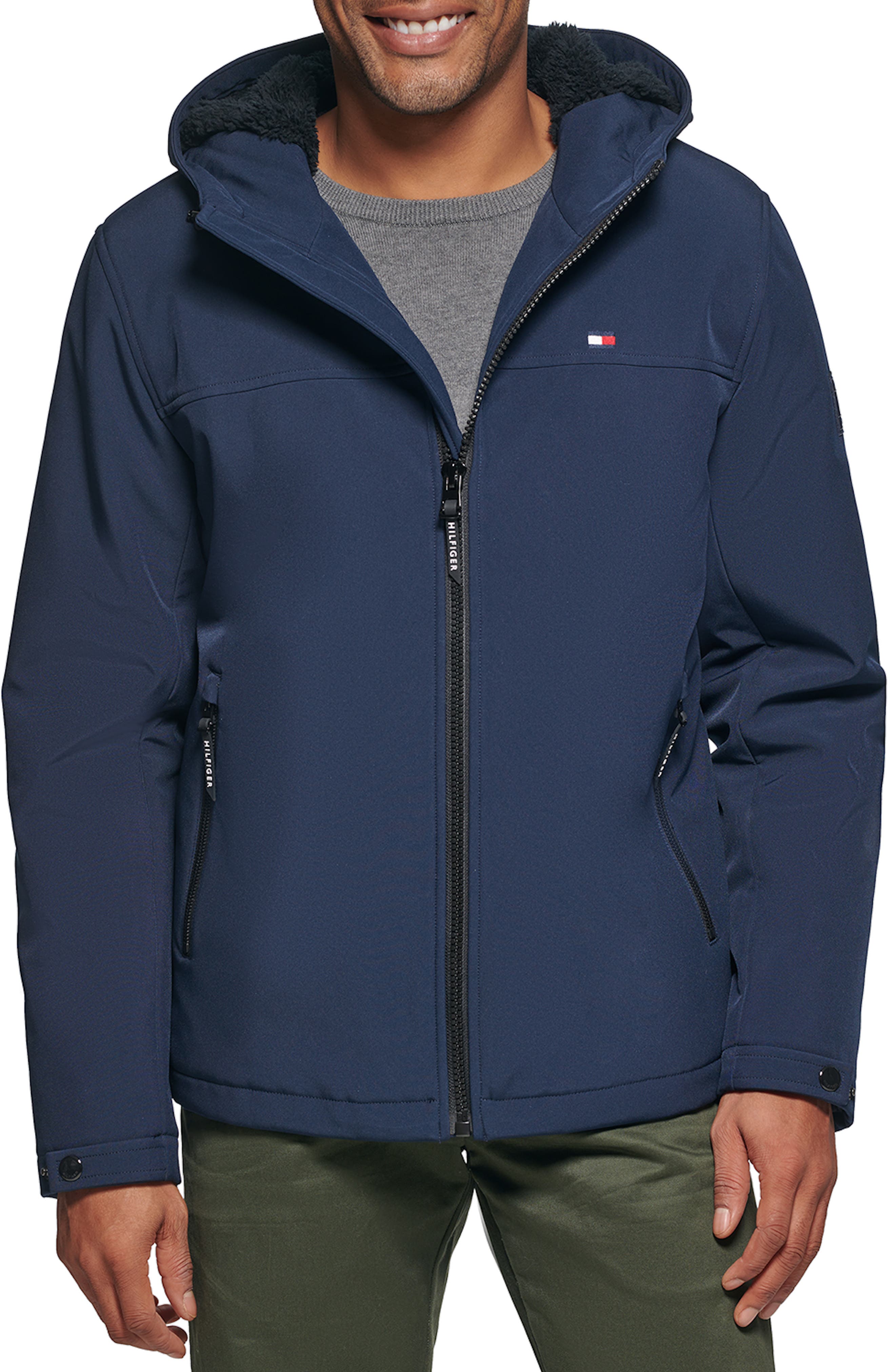 Hooded Softshell Jacket with Faux Shearling Lining