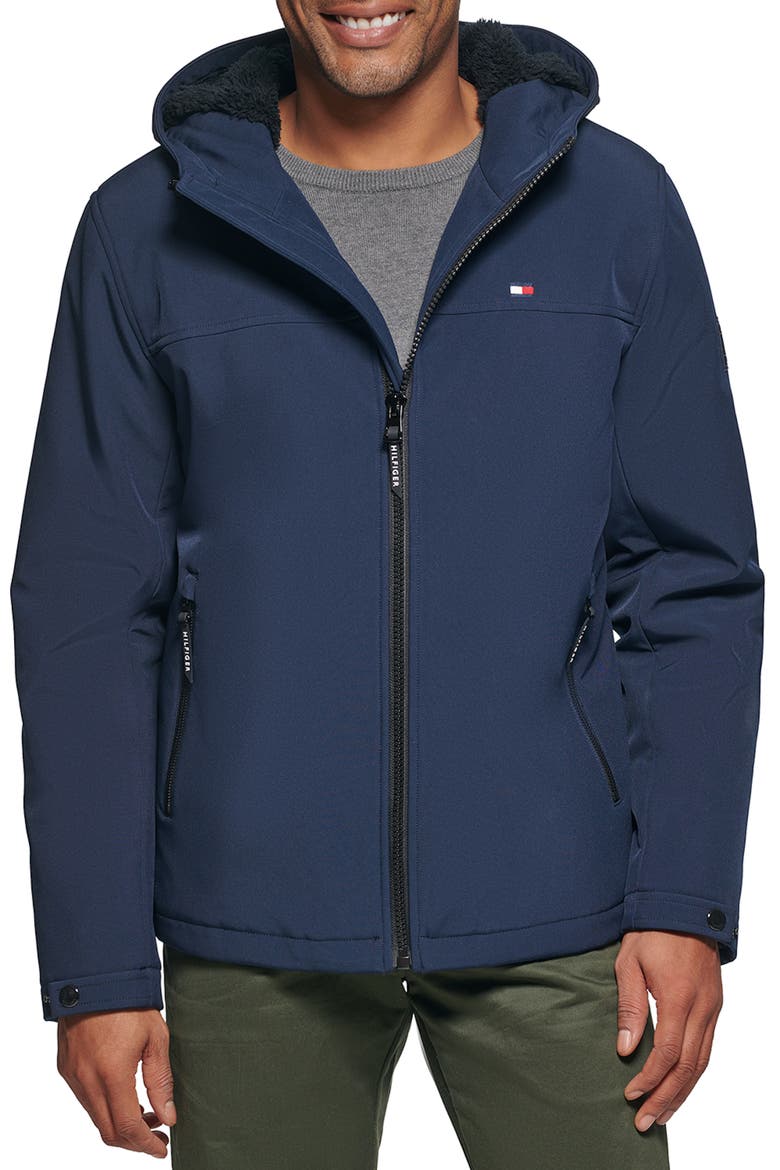 Hooded Softshell Jacket with Faux Shearling Lining, Main, color, MIDNIGHT