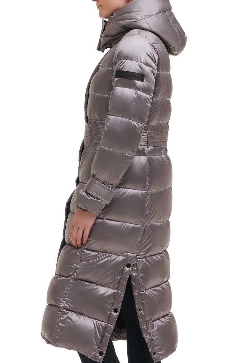 Contrast Belted Longline Puffer Jacket, Alternate, color, GUNMETAL