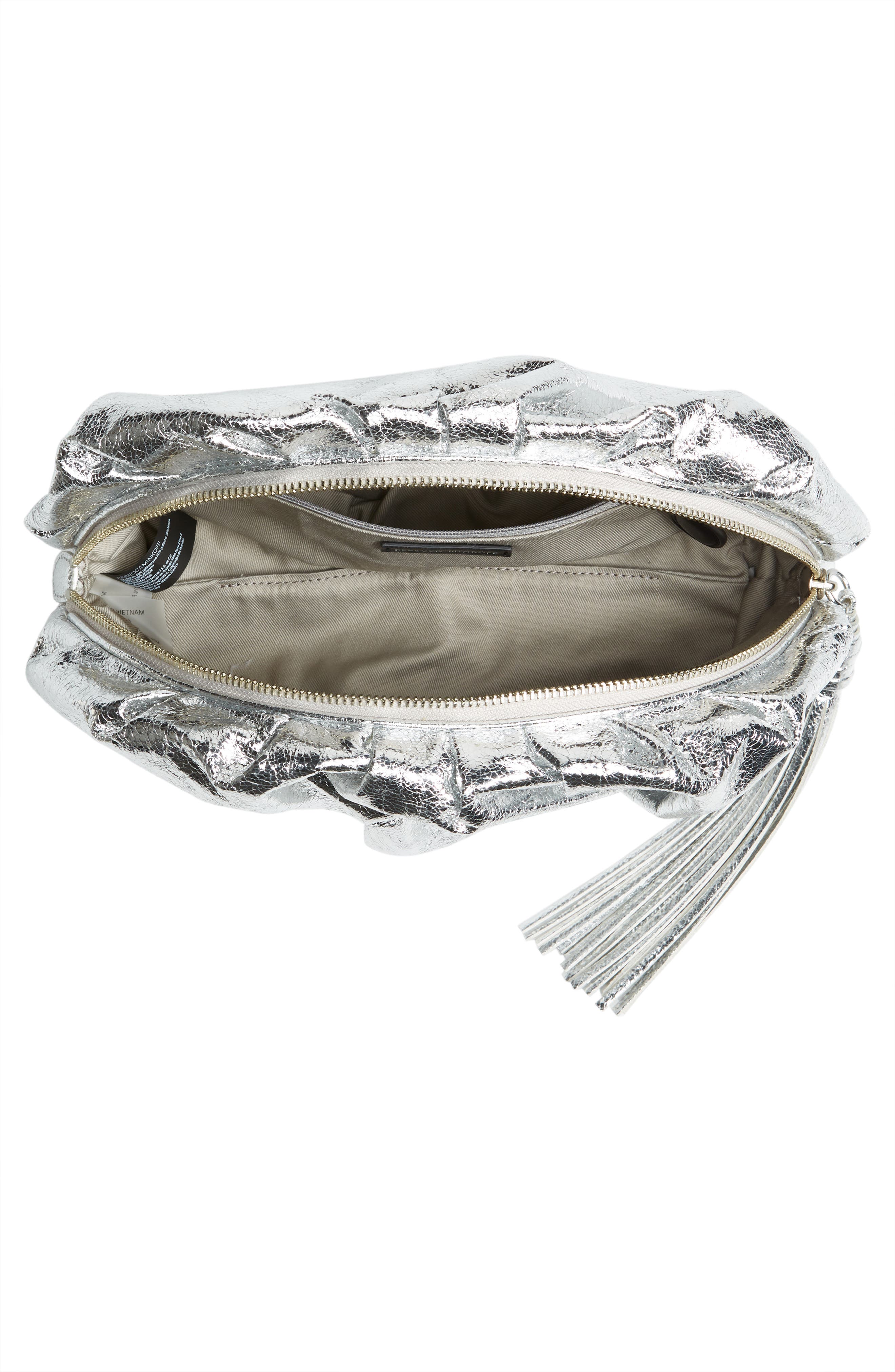 Rebecca Minkoff Ruched Faux Leather Clutch, Alternate, color, Silver