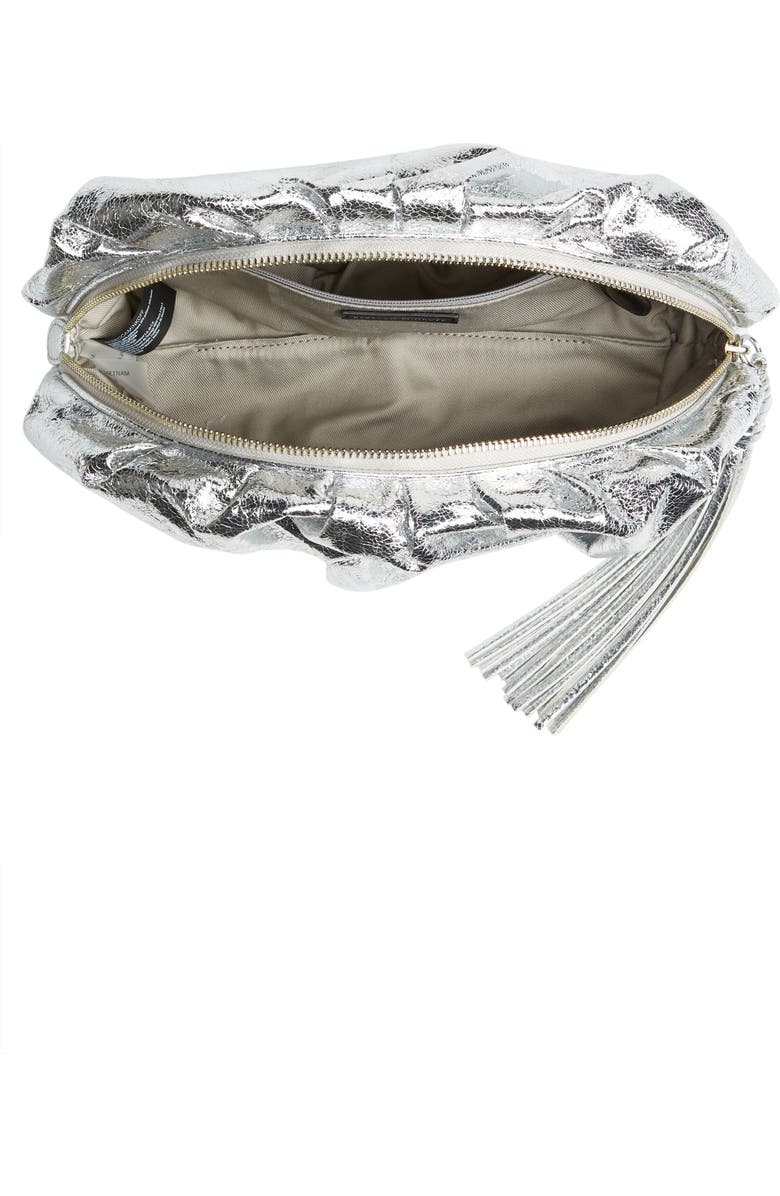 Rebecca Minkoff Ruched Faux Leather Clutch, Alternate, color, Silver