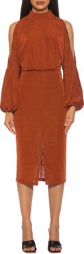 Alexia Admor Sem Mock Neck Cold Shoulder Midi Dress