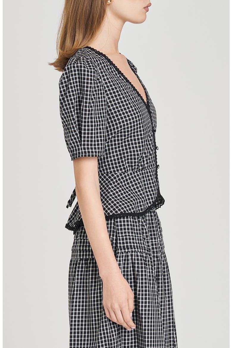Gemma Puff Sleeve Peplum Top, Alternate, color, IVORY-BLACK GINGHAM