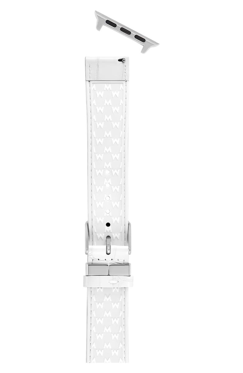 MICHELE Croc Embossed Patent Leather 20mm Apple Watch<sup>®</sup> Watchband, Alternate, color, White