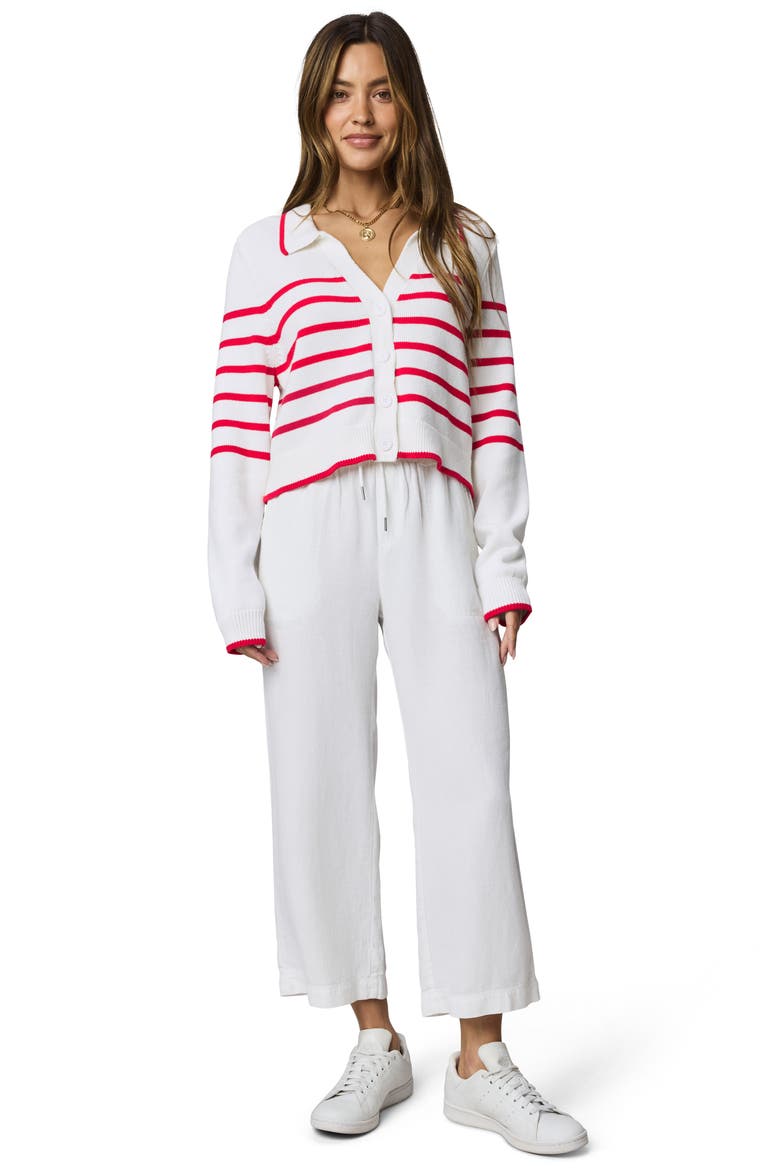 Nicolette Stripe Cardigan, Alternate, color, WHITE/ ROUGE